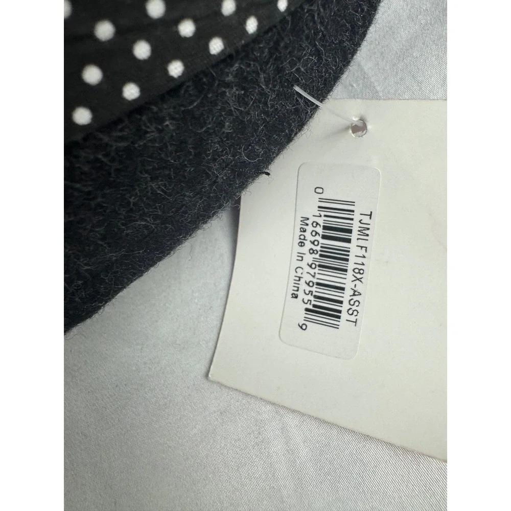 Scala Dorfman‎ Pacific Wool Cloche Hat Grey Polka Dot Ribbon Flower